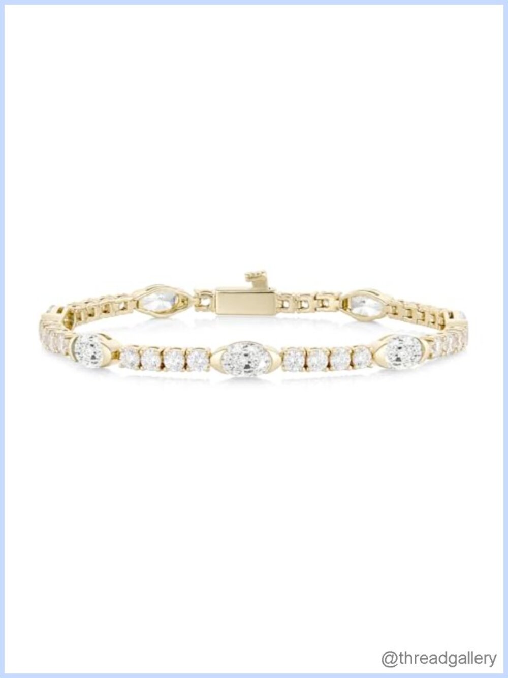 14K Gold Plated Bezel Set Chain Bracelet for Women Oval Cut CZ Tennis Bracelet